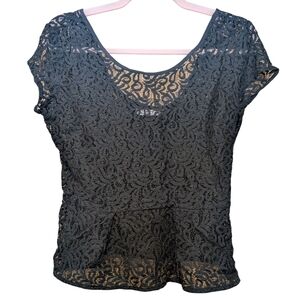 Nordstrom Hinge Crop Peplum Lace Bow Back Top Sz small